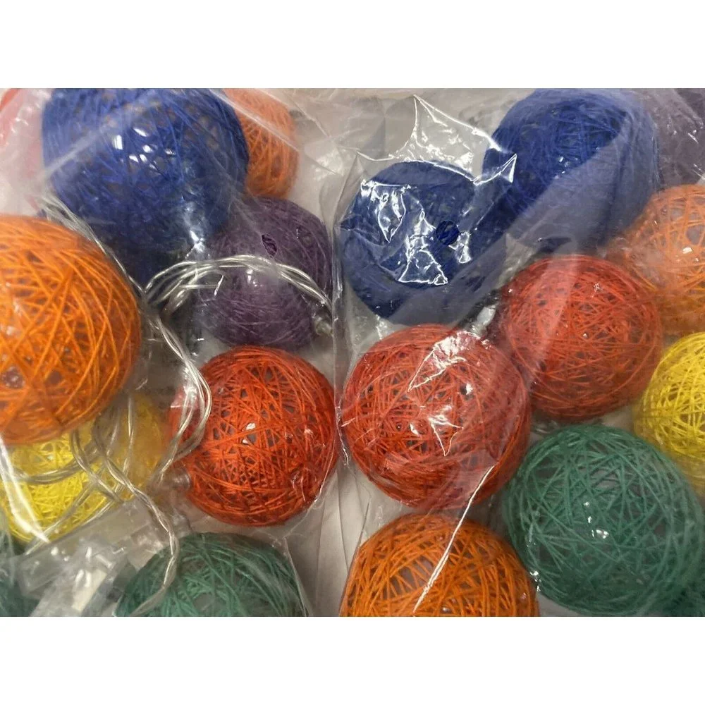 Vtg NOS LED String Lights Colored Globes Textured Indoor 30 Lights On 3 Strings